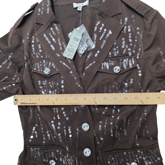 Cache Brown Sequins Embellished Military‎ Style Blazer Jacket Size 6 - Picture 7 of 9